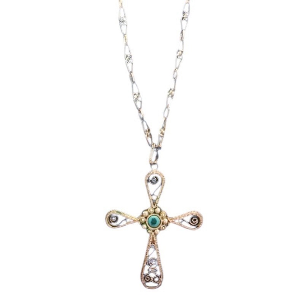 Sterling Silver 925 Filigree Handmade Cross On 32" Handmade Pendant &‎ Chain